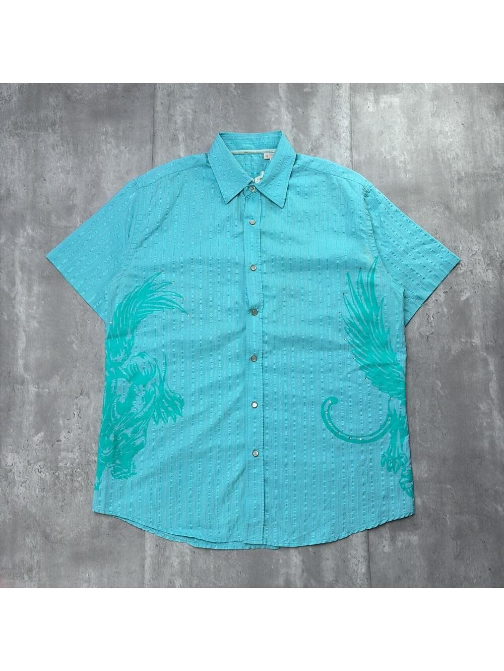 Y2K Teal Platini Grunge Gothic Embellished Skater Button Up Shirt